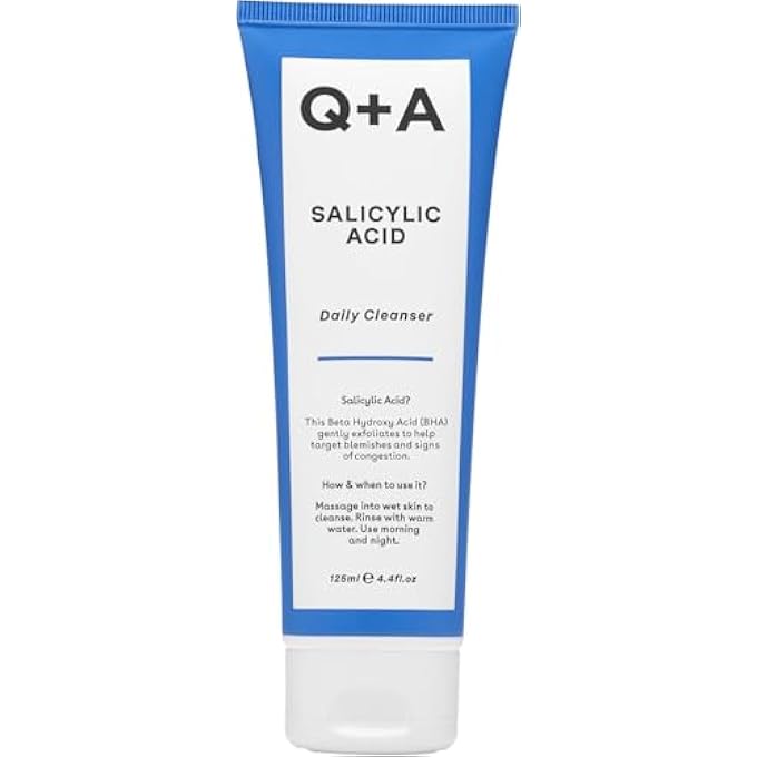 Q+A SALICYLIC ACID CLEANSER - EXFOLIATING FACIAL WASH FOR CLEAR SKIN BLEMISHES & PORES WITH BETAINE & ALLANTOIN, VEGAN, CRUELTY FREE, UK 125ML - Image 1